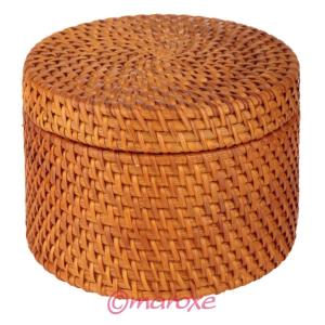 Duże okrągłe rattanowe pudełko z pokrywką ( Rotang- ratan ) D18 cm, H13 cm.