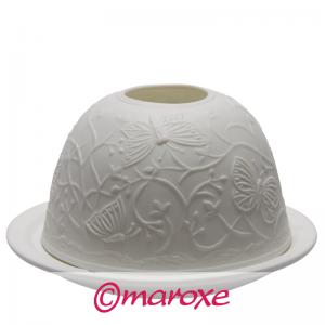 lampion ceramiczy biały z motywem łąki , motyle i kwiaty