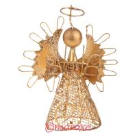Ozdobny metalowy aniołek z lirą D5,5 cm, H 12,5 cm.
