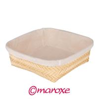 Koszyk na bułki z bambusa wyścielany białym materiałem 18 cm x 23 cm x H7 cm.