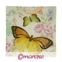 Talerzyk szklany motyle , wykonany w technice decoupage