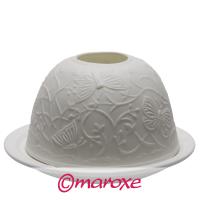 lampion ceramiczy biały z motywem łąki , motyle i kwiaty