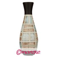 Wazon ceramiczny kolorowy na kwiaty i susz w pastelowych kolorach ceglastym i odcienie błękitu, szyjka czarna