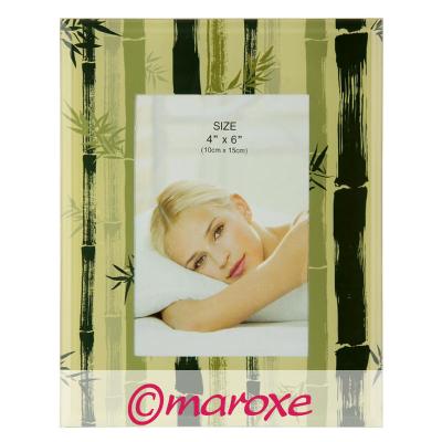 Ramka szklana foto, zdjęcie formatu 10 x 15 cm, bambusowe kije w odcieniach zieleni